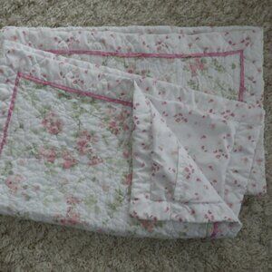 Shabby Chic Quilted Pillow Sham Set White Standard Size Pink Cherry Blossoms